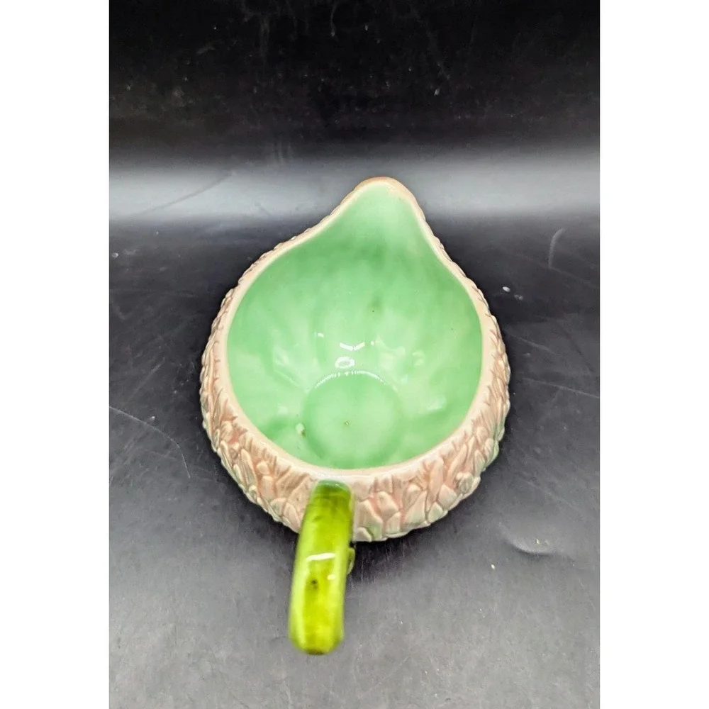 Vintage Majolica Water Lilly Floral Sauce Boat Creamer W Handle 3